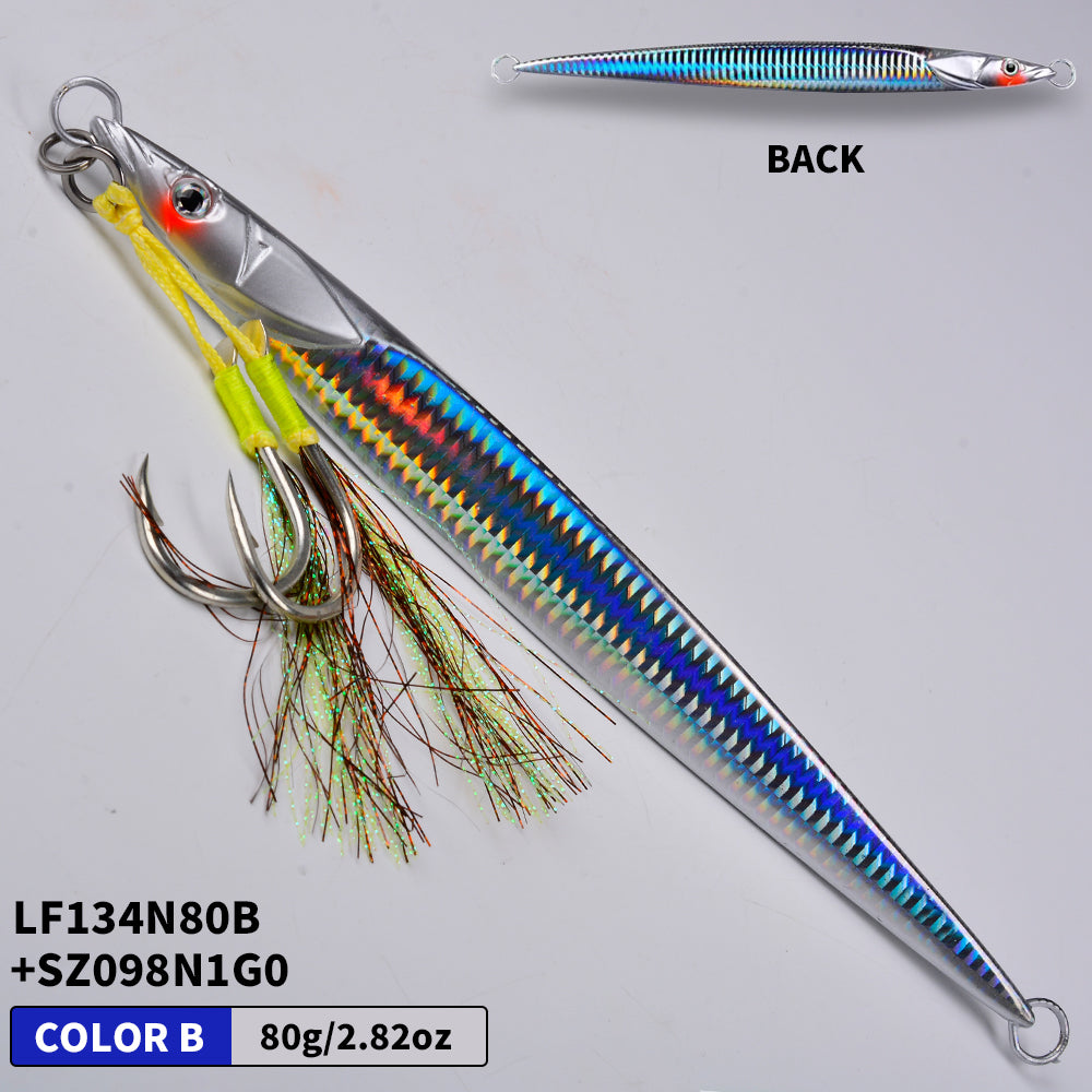 KATYUSHA Saltwater Vertical Jigging Bait with Realistic Fish Head Design Metal Jig Lure, 80g-300g, Multi-Color Options, with Assist Hook