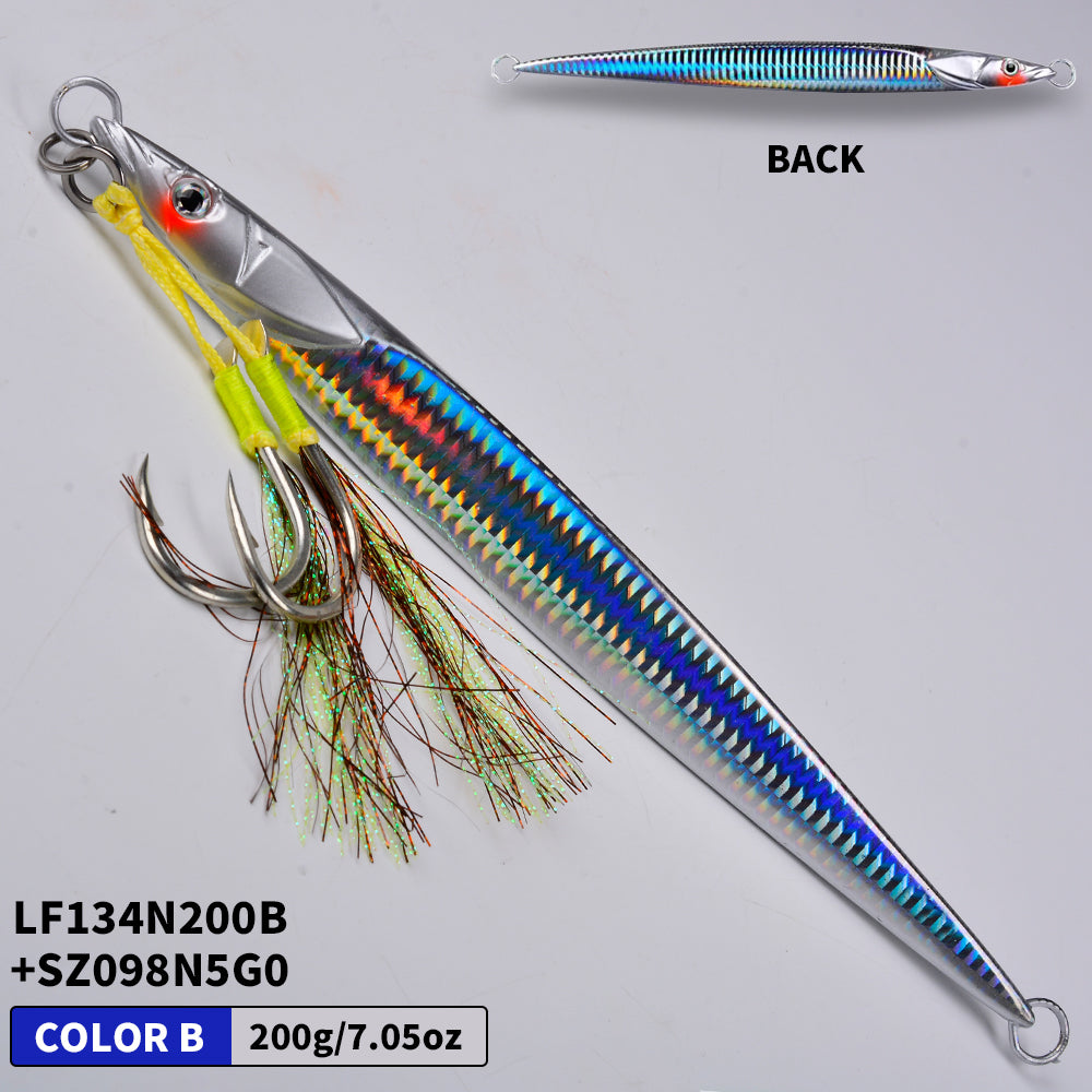 KATYUSHA Saltwater Vertical Jigging Bait with Realistic Fish Head Design Metal Jig Lure, 80g-300g, Multi-Color Options, with Assist Hook
