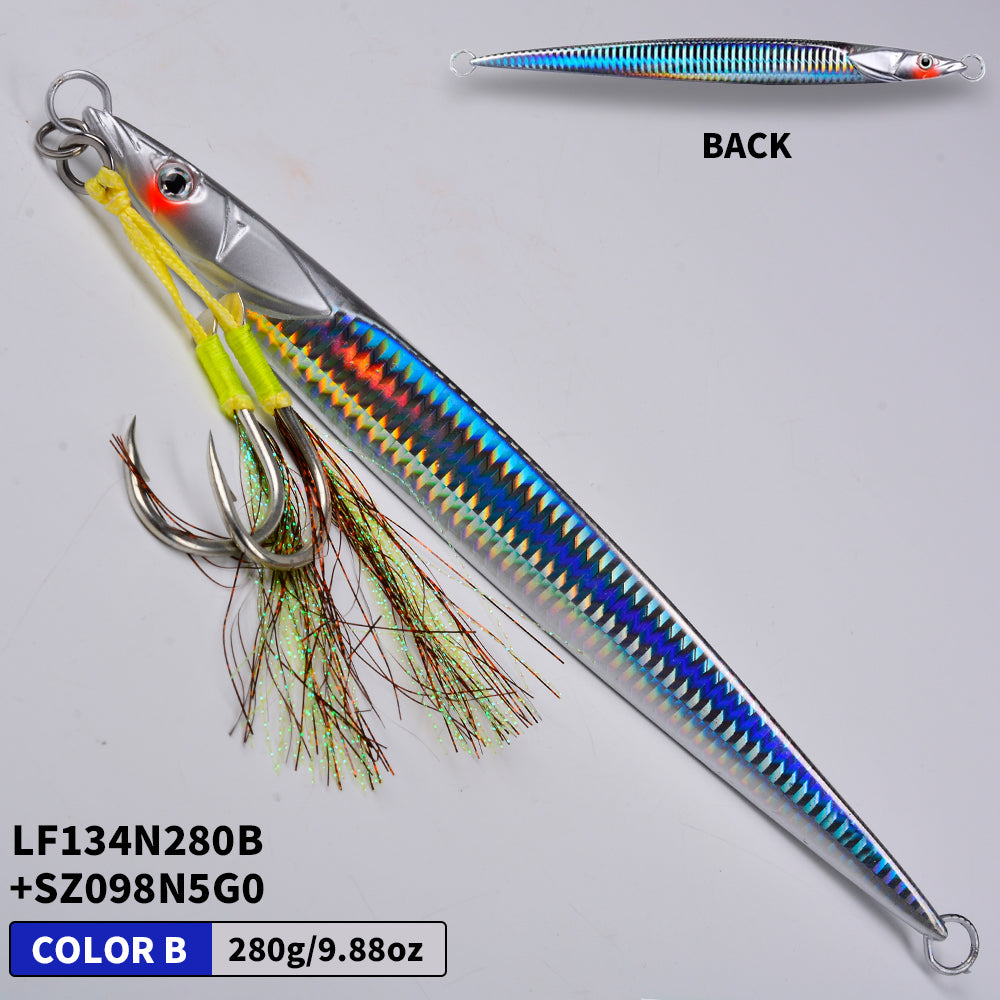 KATYUSHA Saltwater Vertical Jigging Bait with Realistic Fish Head Design Metal Jig Lure, 80g-300g, Multi-Color Options, with Assist Hook