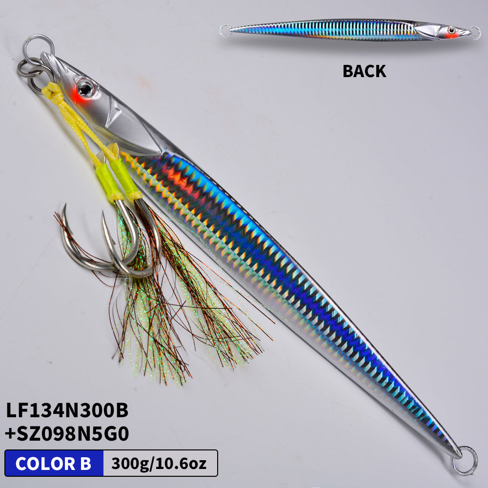KATYUSHA Saltwater Vertical Jigging Bait with Realistic Fish Head Design Metal Jig Lure, 80g-300g, Multi-Color Options, with Assist Hook