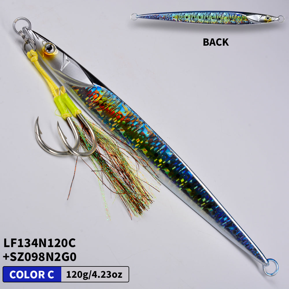 KATYUSHA Saltwater Vertical Jigging Bait with Realistic Fish Head Design Metal Jig Lure, 80g-300g, Multi-Color Options, with Assist Hook