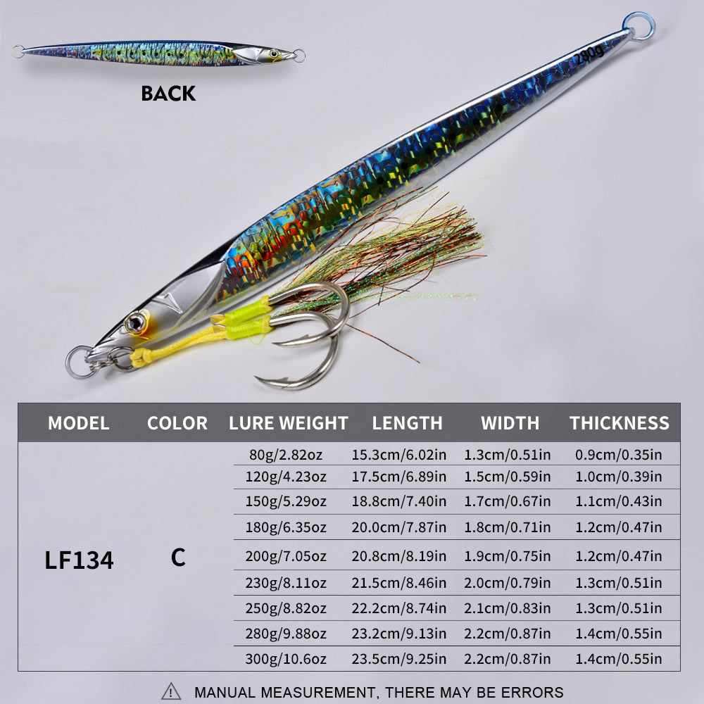 KATYUSHA Saltwater Vertical Jigging Bait with Realistic Fish Head Design Metal Jig Lure, 80g-300g, Multi-Color Options, with Assist Hook