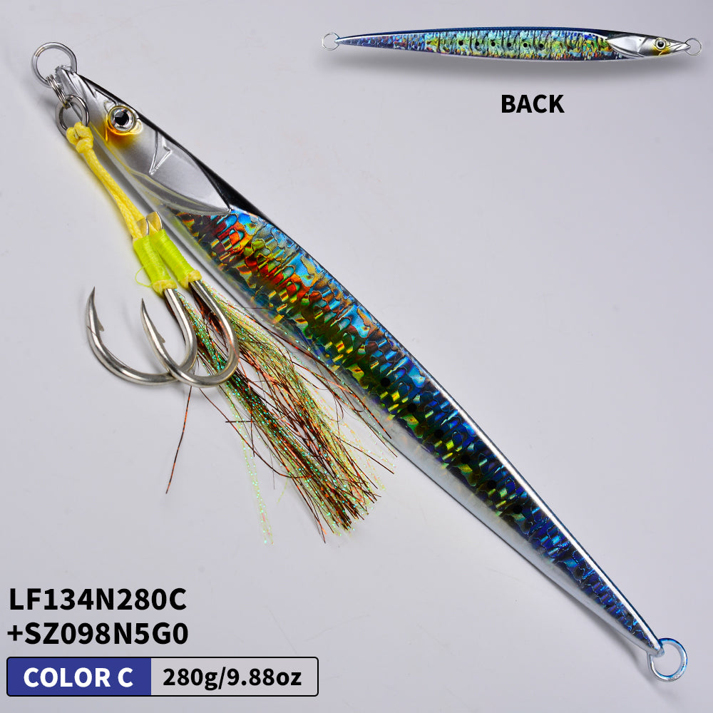 KATYUSHA Saltwater Vertical Jigging Bait with Realistic Fish Head Design Metal Jig Lure, 80g-300g, Multi-Color Options, with Assist Hook