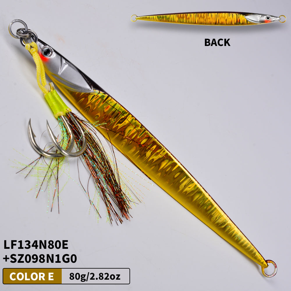 KATYUSHA Saltwater Vertical Jigging Bait with Realistic Fish Head Design Metal Jig Lure, 80g-300g, Multi-Color Options, with Assist Hook
