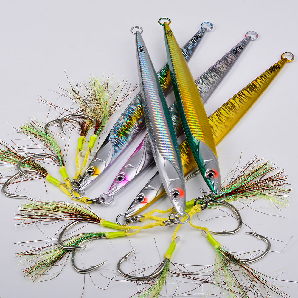 KATYUSHA Saltwater Vertical Jigging Bait with Realistic Fish Head Design Metal Jig Lure, 80g-300g, Multi-Color Options, with Assist Hook