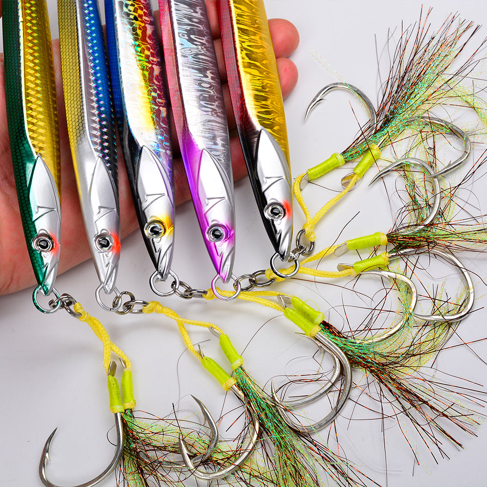 KATYUSHA Saltwater Vertical Jigging Bait with Realistic Fish Head Design Metal Jig Lure, 80g-300g, Multi-Color Options, with Assist Hook