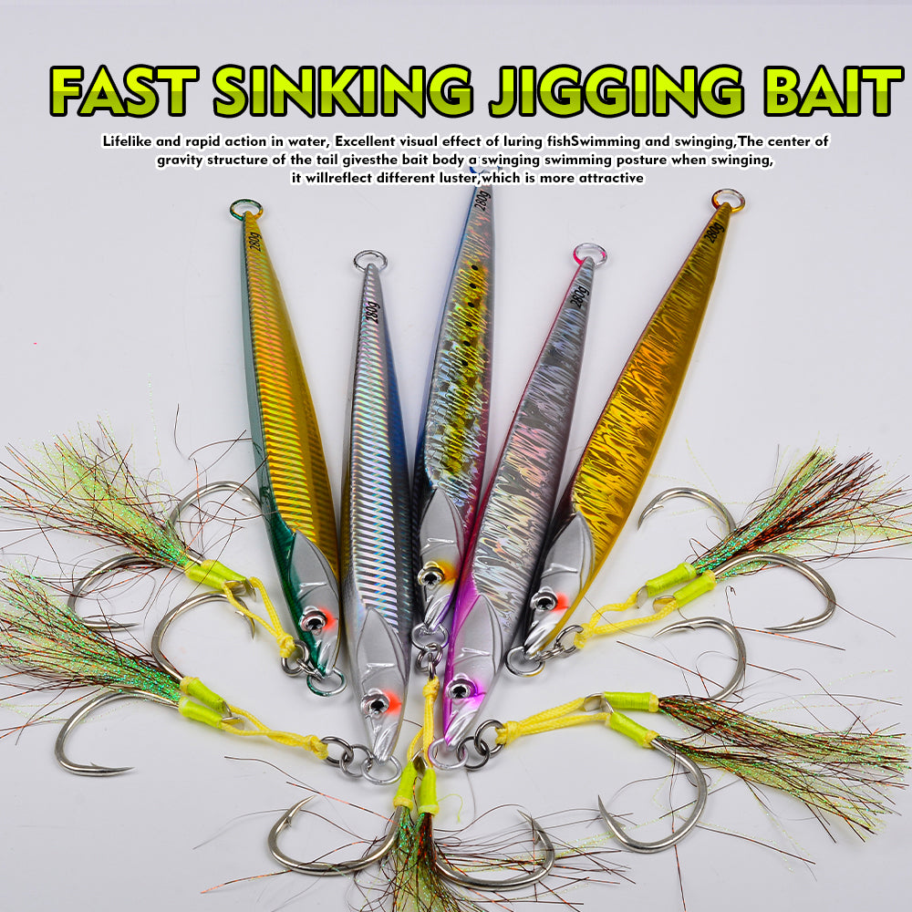 KATYUSHA Saltwater Vertical Jigging Bait with Realistic Fish Head Design Metal Jig Lure, 80g-300g, Multi-Color Options, with Assist Hook