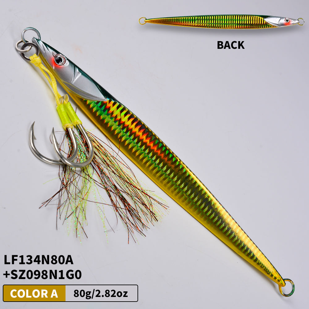 KATYUSHA Saltwater Vertical Jigging Bait with Realistic Fish Head Design Metal Jig Lure, 80g-300g, Multi-Color Options, with Assist Hook