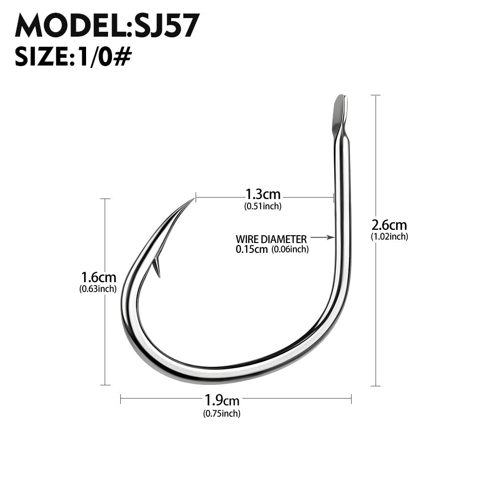 KATYUSHA SJ57 Stainless Steel Circle Fishing Hooks, 1/ 0#-9/ 0# Heavy Duty Hooks