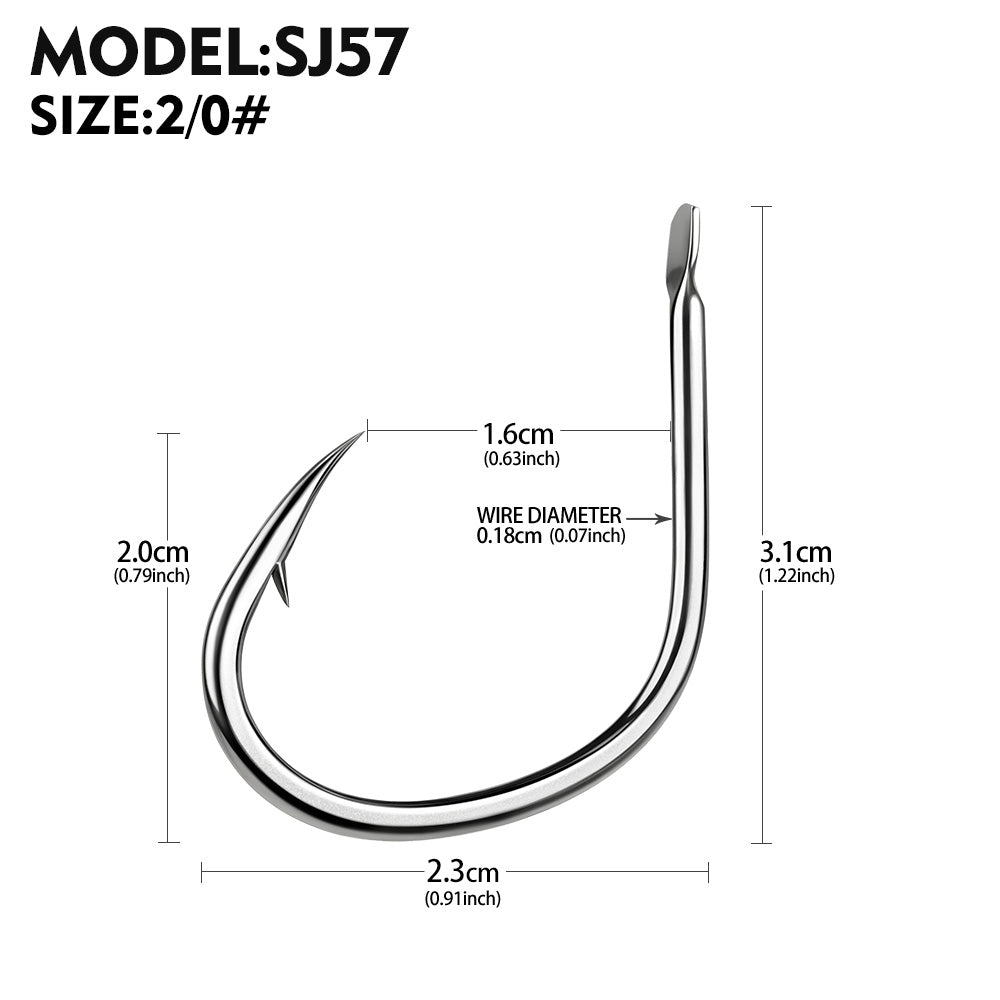 KATYUSHA SJ57 Stainless Steel Circle Fishing Hooks, 1/ 0#-9/ 0# Heavy Duty Hooks