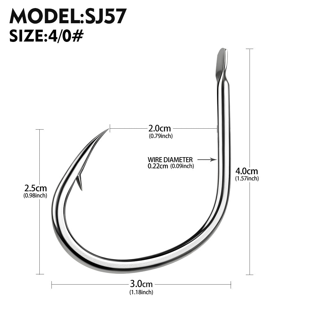 KATYUSHA SJ57 Stainless Steel Circle Fishing Hooks, 1/ 0#-9/ 0# Heavy Duty Hooks