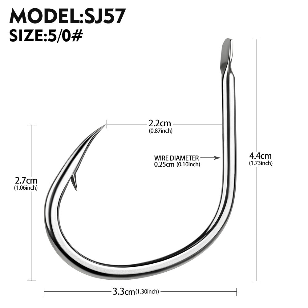KATYUSHA SJ57 Stainless Steel Circle Fishing Hooks, 1/ 0#-9/ 0# Heavy Duty Hooks