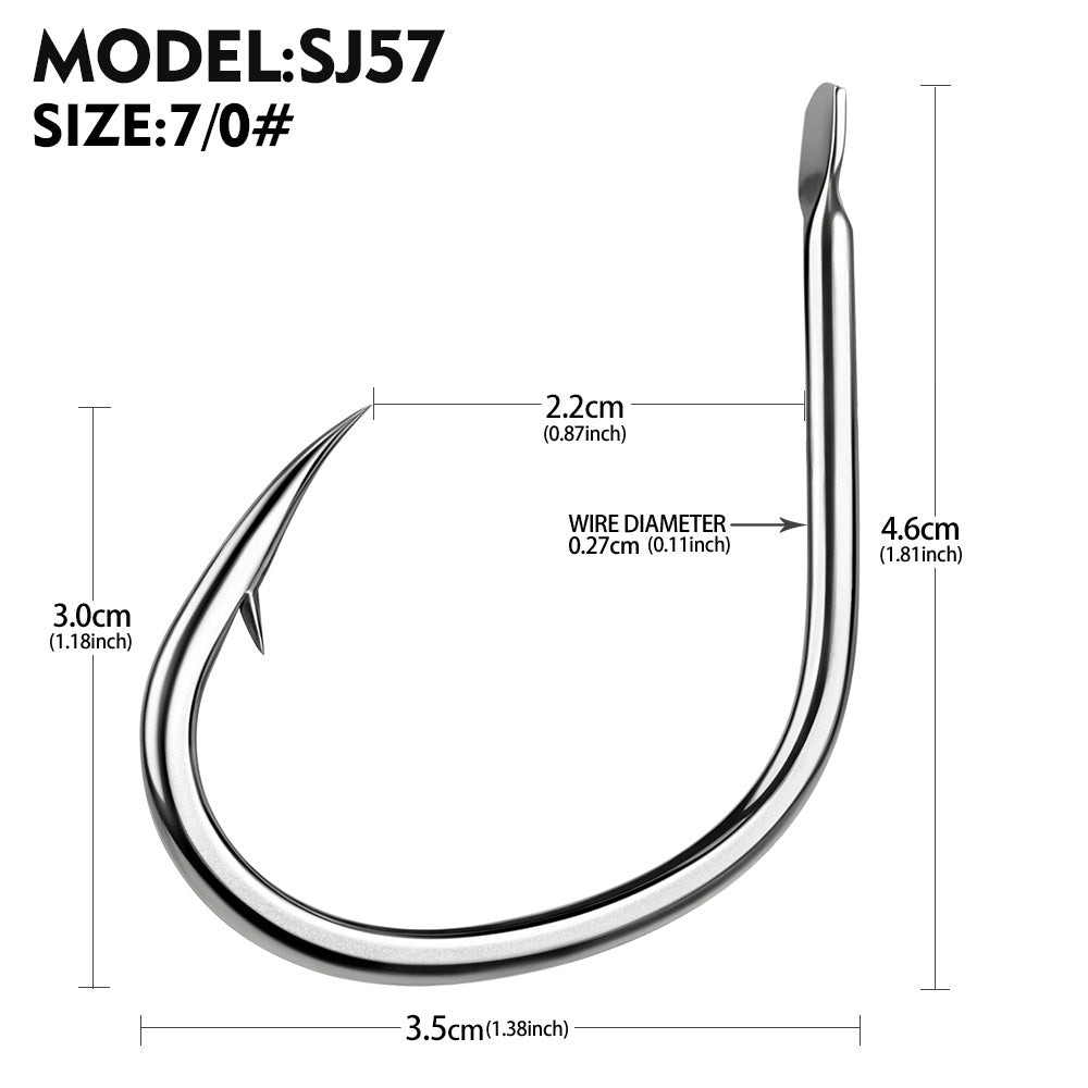 KATYUSHA SJ57 Stainless Steel Circle Fishing Hooks, 1/ 0#-9/ 0# Heavy Duty Hooks
