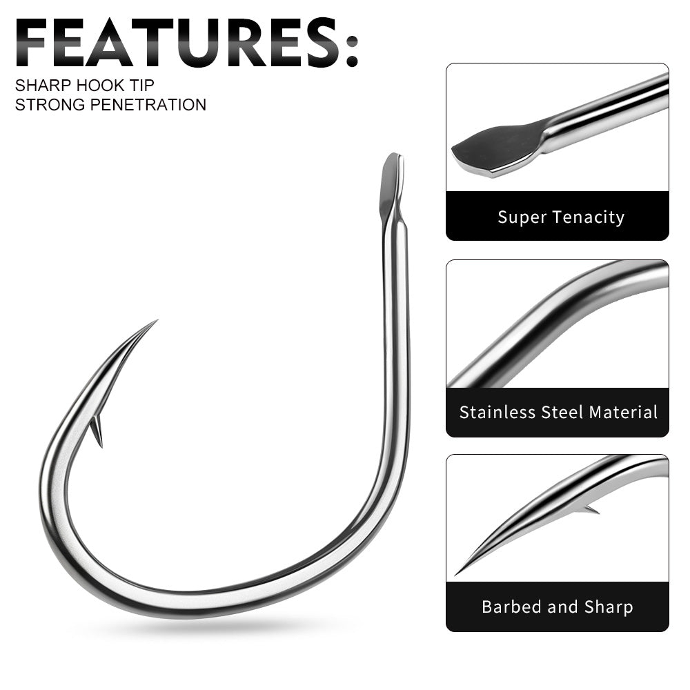 KATYUSHA SJ57 Stainless Steel Circle Fishing Hooks, 1/ 0#-9/ 0# Heavy Duty Hooks