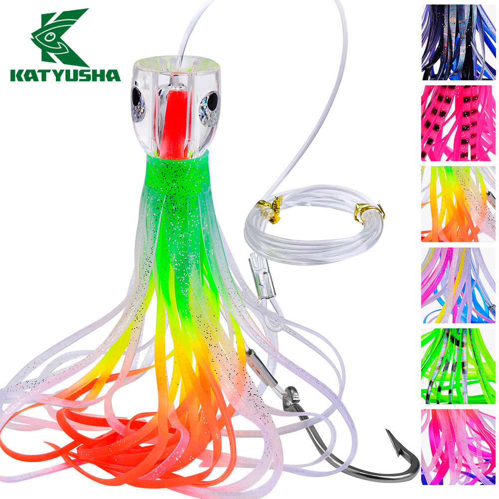 KATYUSHA Squid Trolling Lure, 96g, 23cm, 6PCS Set, with 8/ 0# Hook & 170cm Leader