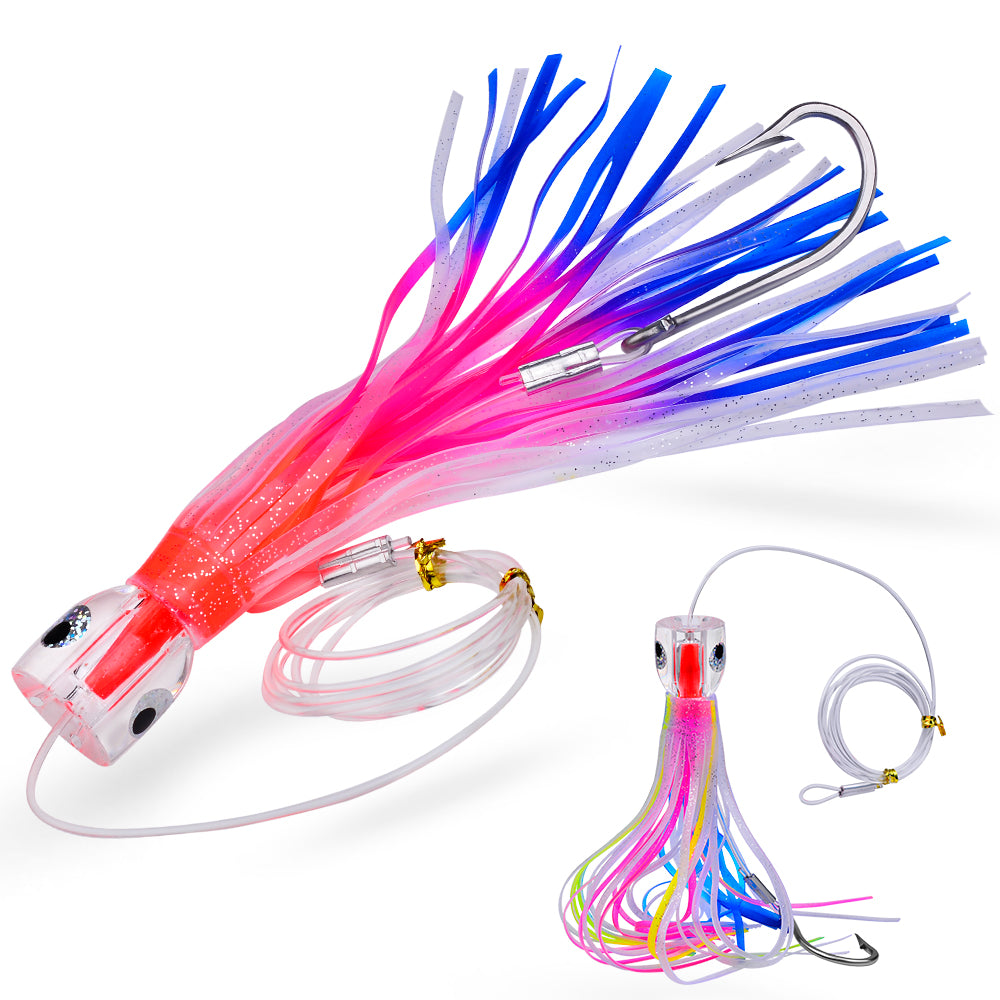 KATYUSHA Squid Trolling Lure, 96g, 23cm, 6PCS Set, with 8/ 0# Hook & 170cm Leader