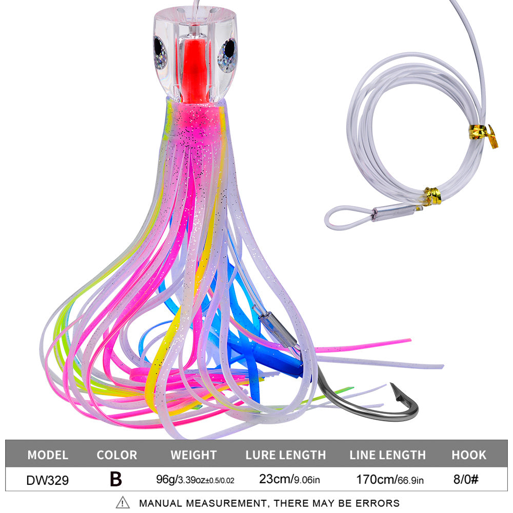 KATYUSHA Squid Trolling Lure, 96g, 23cm, 6PCS Set, with 8/ 0# Hook & 170cm Leader