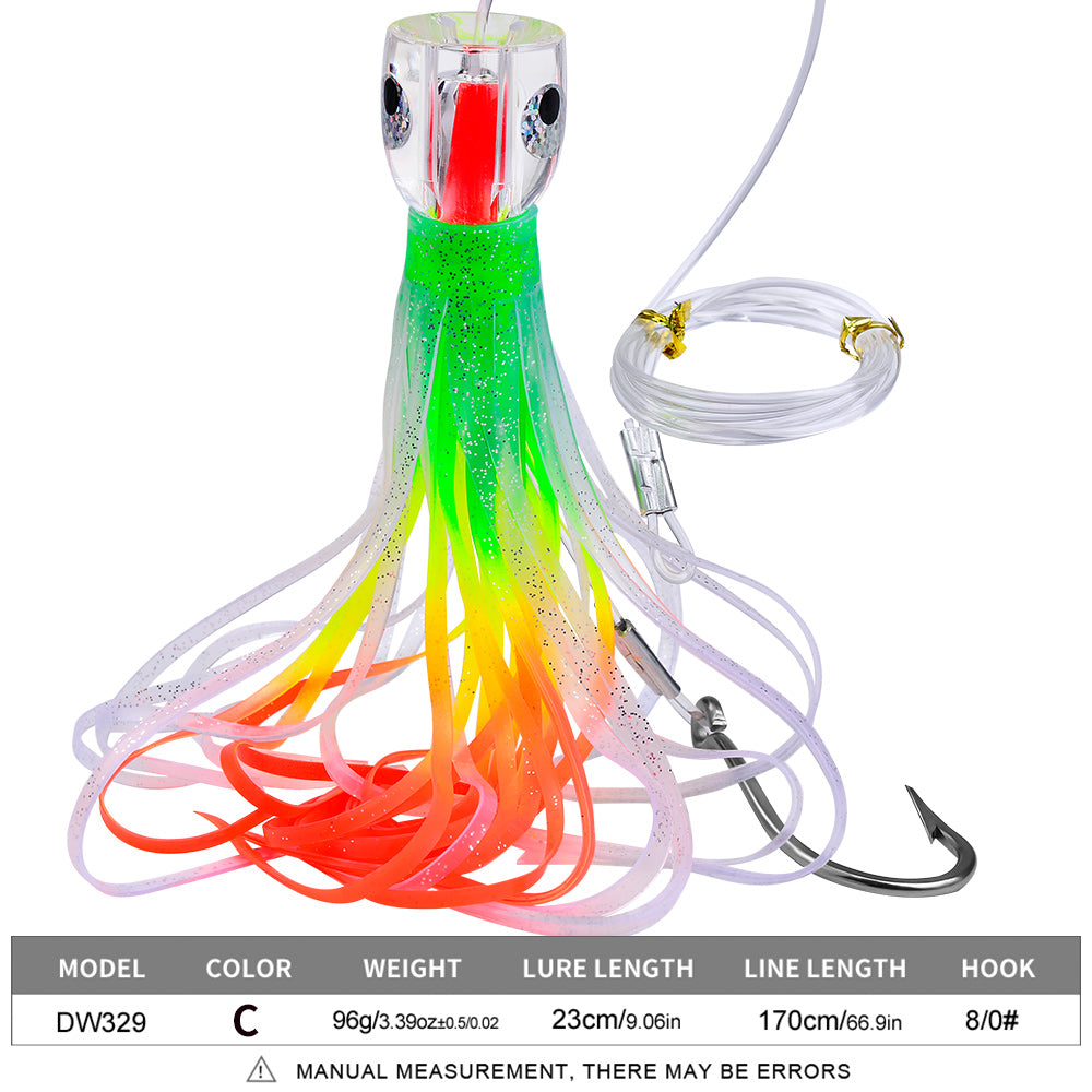 KATYUSHA Squid Trolling Lure, 96g, 23cm, 6PCS Set, with 8/ 0# Hook & 170cm Leader