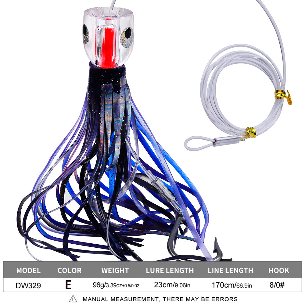 KATYUSHA Squid Trolling Lure, 96g, 23cm, 6PCS Set, with 8/ 0# Hook & 170cm Leader
