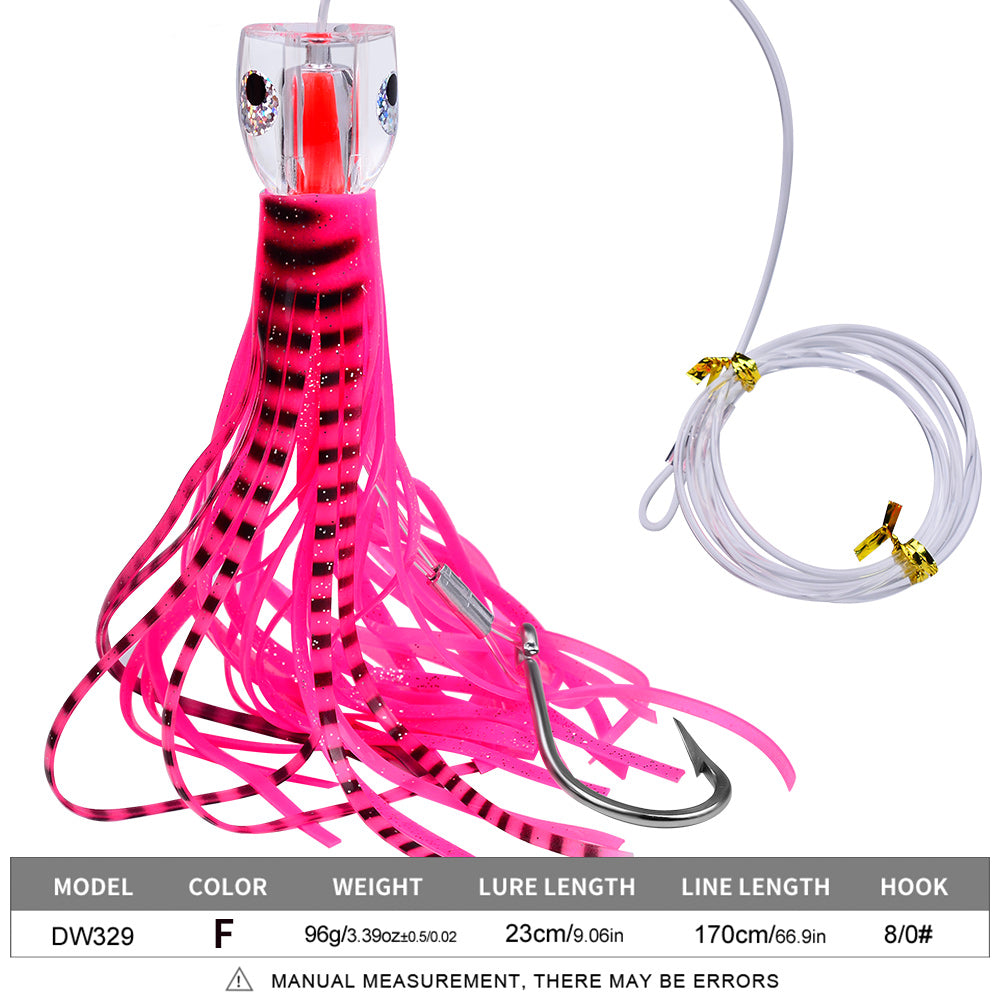 KATYUSHA Squid Trolling Lure, 96g, 23cm, 6PCS Set, with 8/ 0# Hook & 170cm Leader