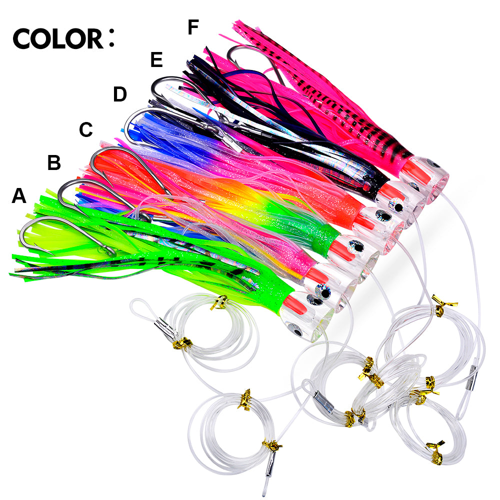 KATYUSHA Squid Trolling Lure, 96g, 23cm, 6PCS Set, with 8/ 0# Hook & 170cm Leader