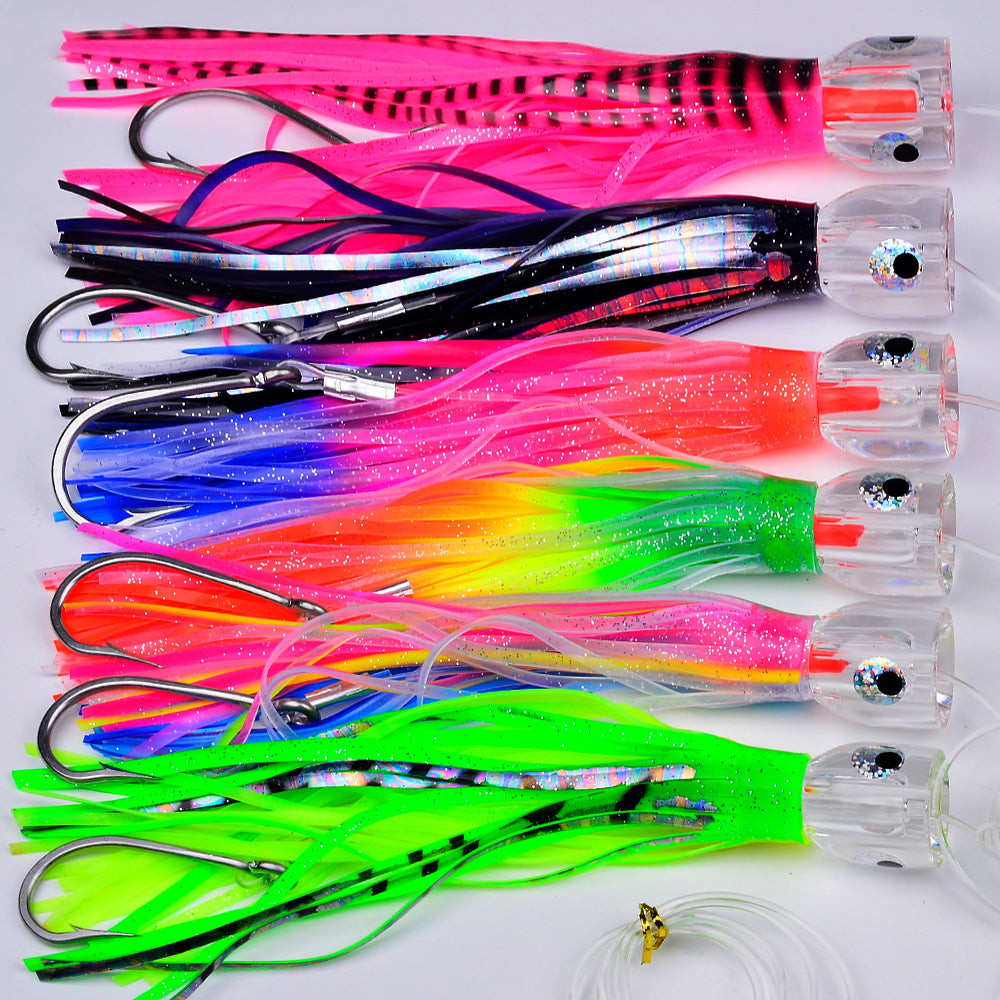 KATYUSHA Squid Trolling Lure, 96g, 23cm, 6PCS Set, with 8/ 0# Hook & 170cm Leader