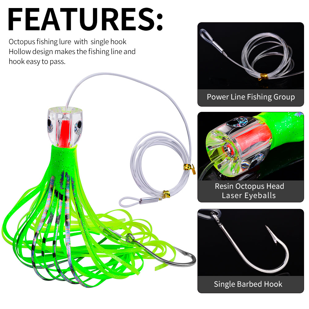 KATYUSHA Squid Trolling Lure, 96g, 23cm, 6PCS Set, with 8/ 0# Hook & 170cm Leader