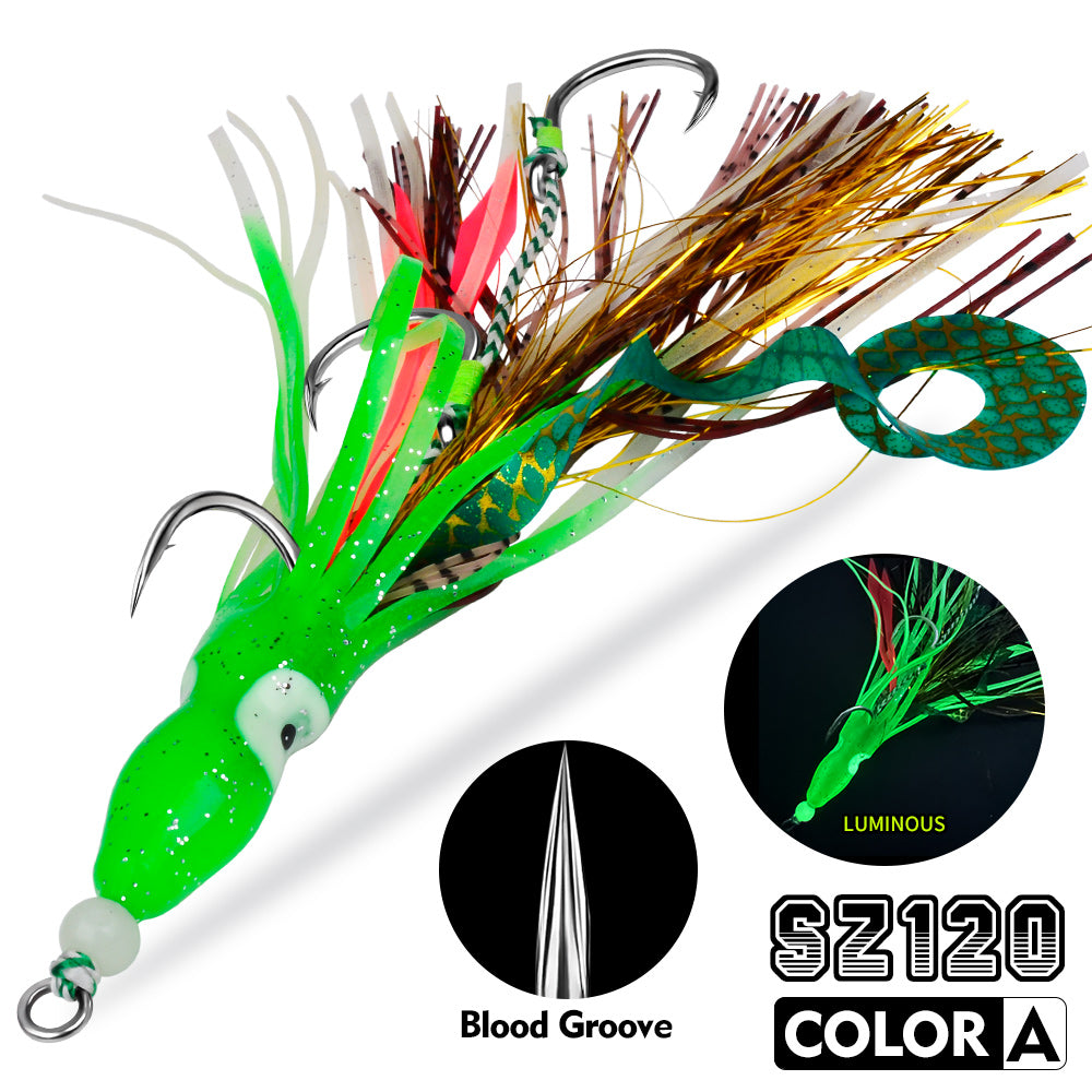 KATYUSHA Squid Skirt Lure, 10.5-18g/ 17cm, 1/ 0#-4/ 0# Blood Groove Hook, Luminous Tail, for Tuna/ Marlin