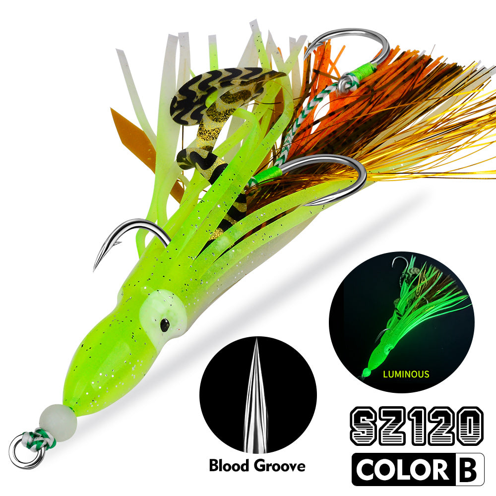 KATYUSHA Squid Skirt Lure, 10.5-18g/ 17cm, 1/ 0#-4/ 0# Blood Groove Hook, Luminous Tail, for Tuna/ Marlin