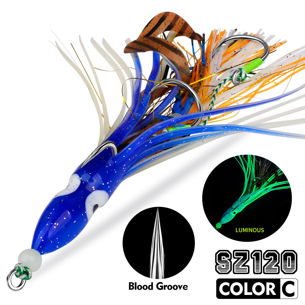KATYUSHA Squid Skirt Lure, 10.5-18g/ 17cm, 1/ 0#-4/ 0# Blood Groove Hook, Luminous Tail, for Tuna/ Marlin