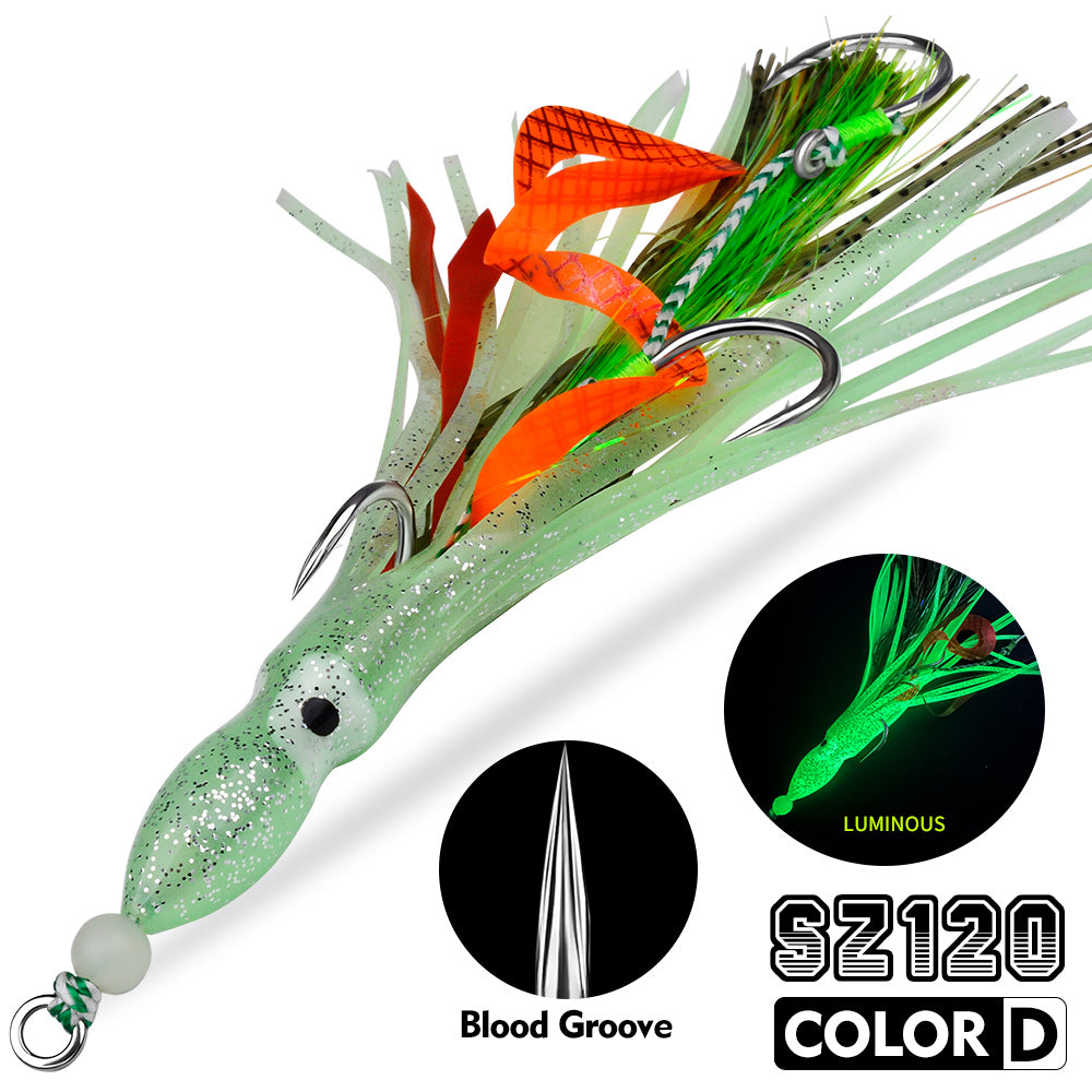 KATYUSHA Squid Skirt Lure, 10.5-18g/ 17cm, 1/ 0#-4/ 0# Blood Groove Hook, Luminous Tail, for Tuna/ Marlin