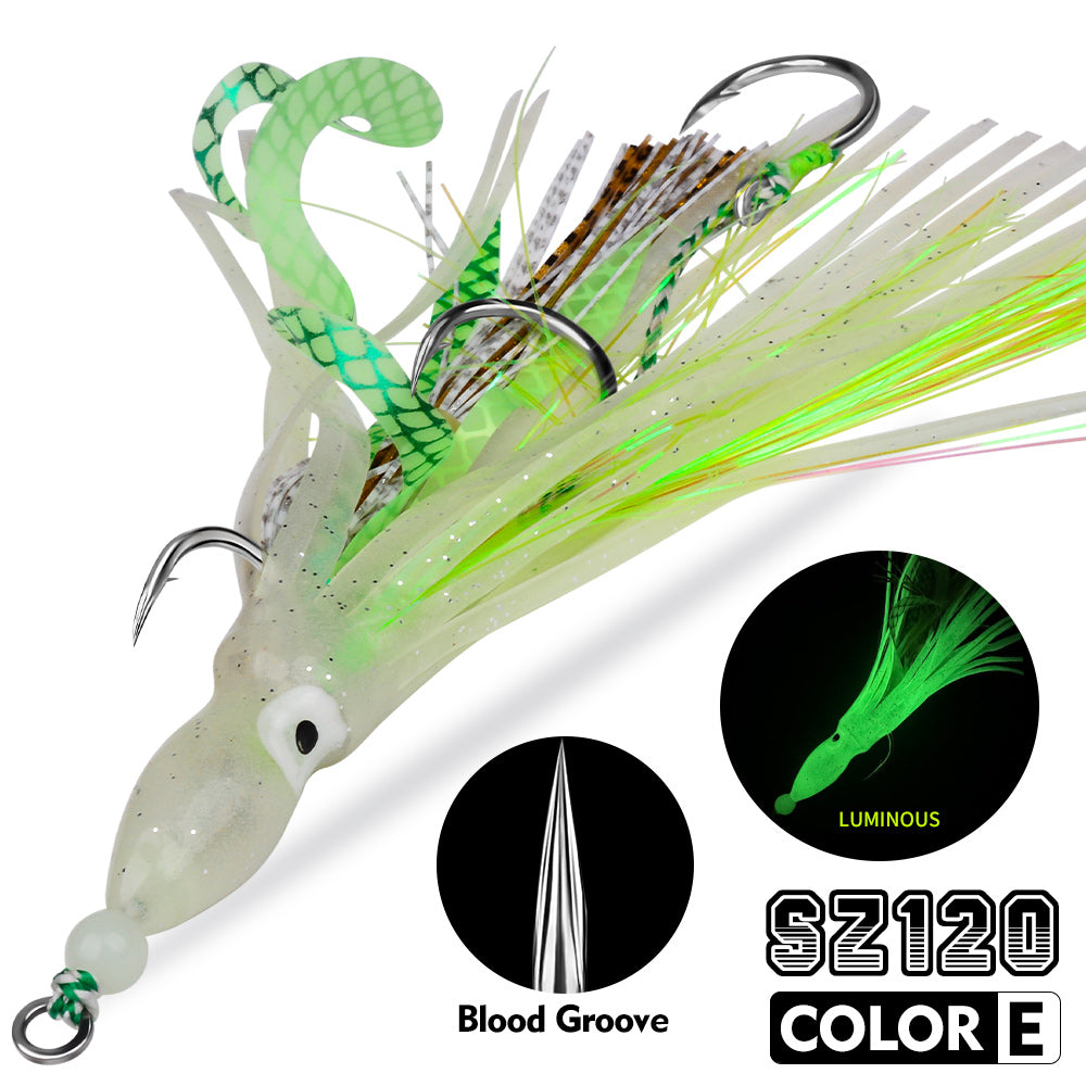 KATYUSHA Squid Skirt Lure, 10.5-18g/ 17cm, 1/ 0#-4/ 0# Blood Groove Hook, Luminous Tail, for Tuna/ Marlin