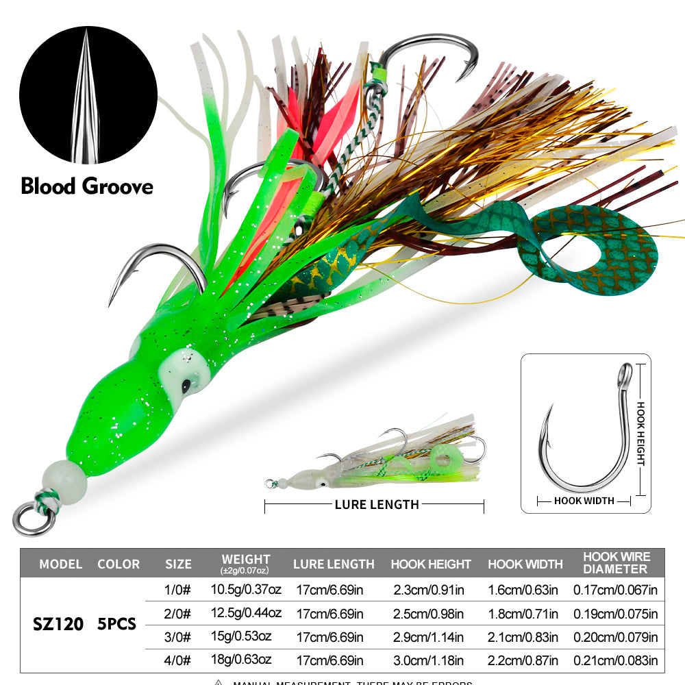 KATYUSHA Squid Skirt Lure, 10.5-18g/ 17cm, 1/ 0#-4/ 0# Blood Groove Hook, Luminous Tail, for Tuna/ Marlin