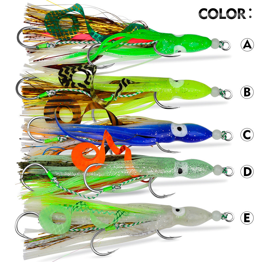 KATYUSHA Squid Skirt Lure, 10.5-18g/ 17cm, 1/ 0#-4/ 0# Blood Groove Hook, Luminous Tail, for Tuna/ Marlin