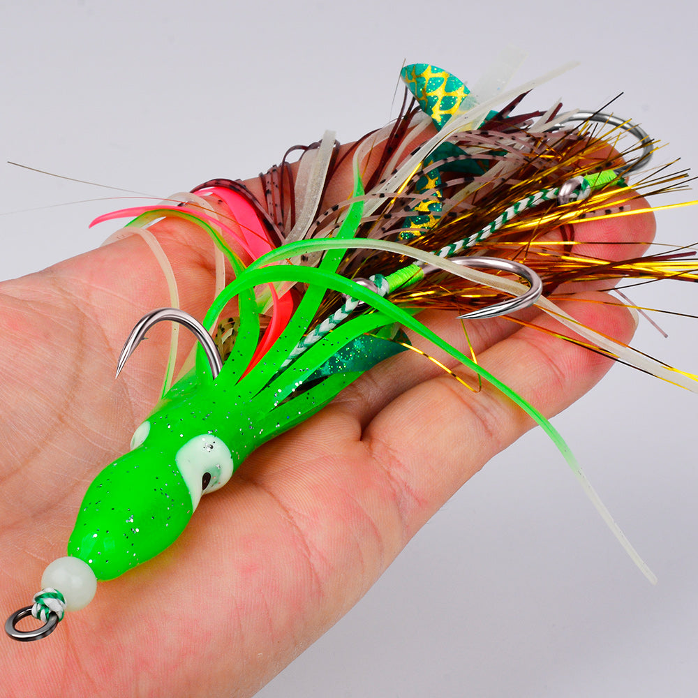 KATYUSHA Squid Skirt Lure, 10.5-18g/ 17cm, 1/ 0#-4/ 0# Blood Groove Hook, Luminous Tail, for Tuna/ Marlin