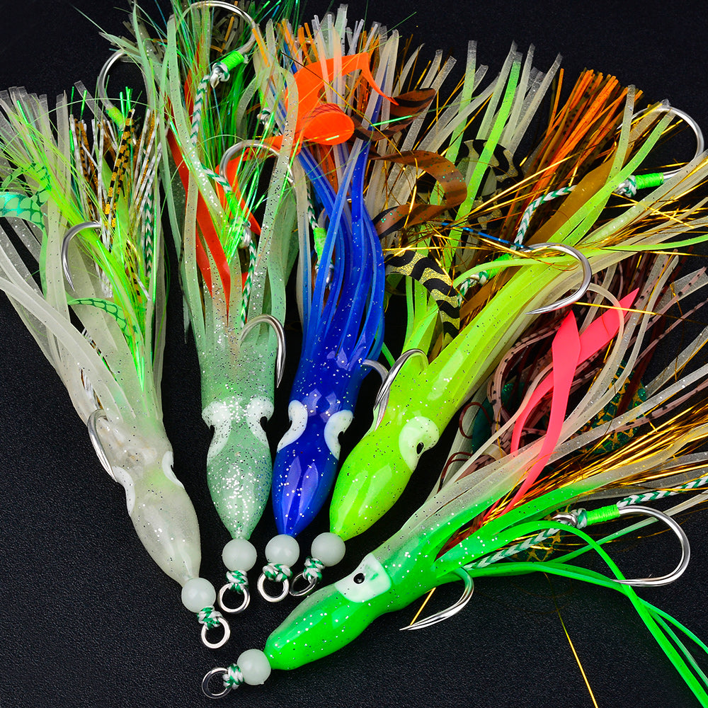 KATYUSHA Squid Skirt Lure, 10.5-18g/ 17cm, 1/ 0#-4/ 0# Blood Groove Hook, Luminous Tail, for Tuna/ Marlin