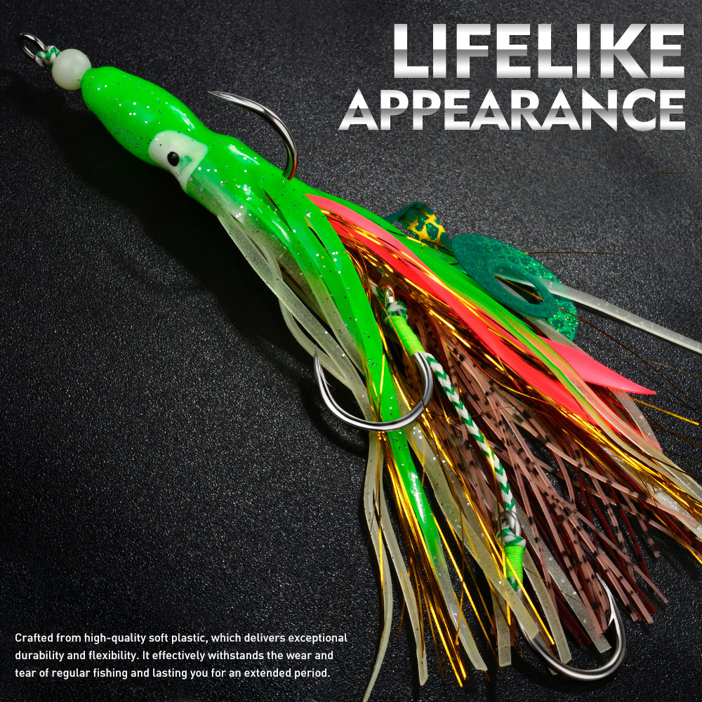 KATYUSHA Squid Skirt Lure, 10.5-18g/ 17cm, 1/ 0#-4/ 0# Blood Groove Hook, Luminous Tail, for Tuna/ Marlin