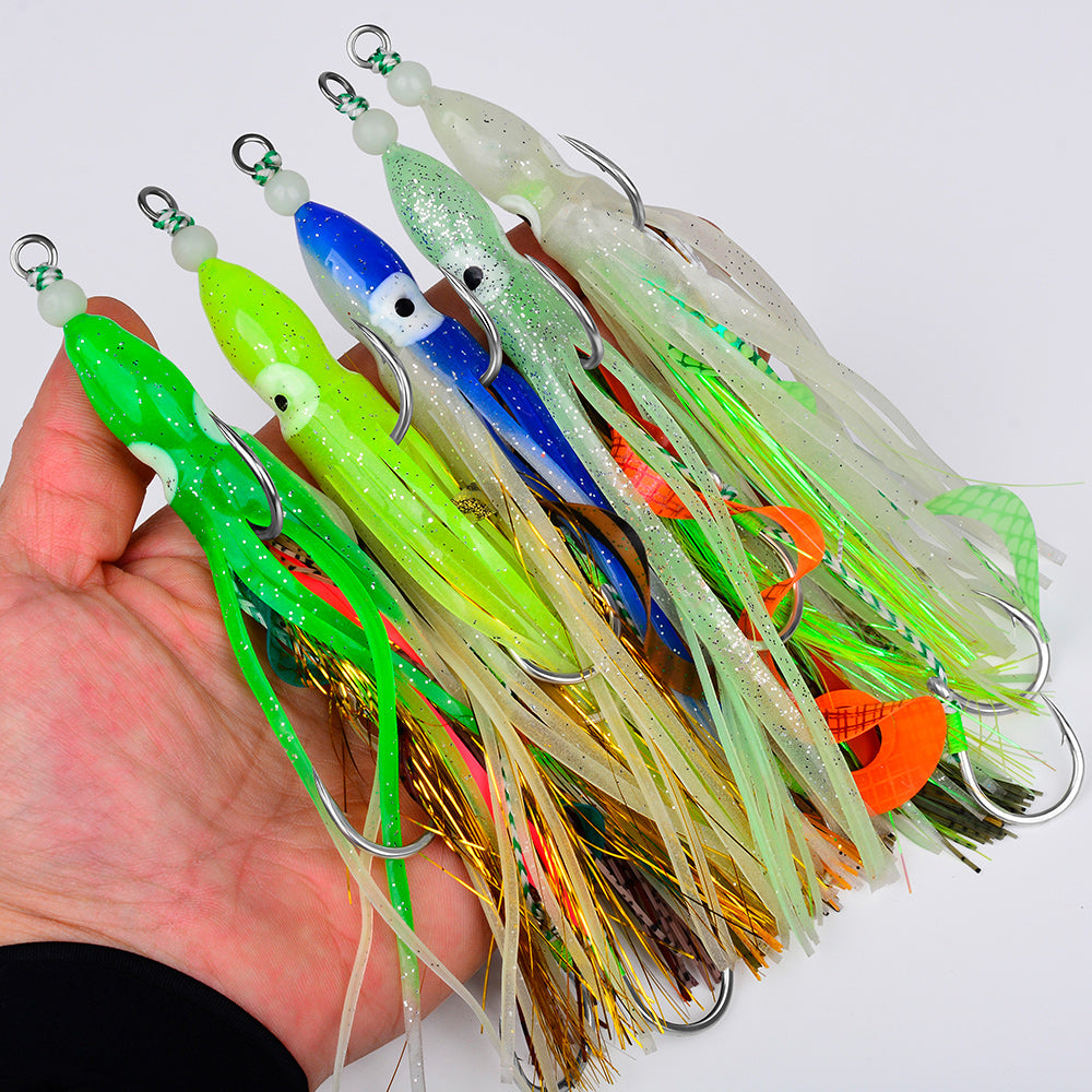 KATYUSHA Squid Skirt Lure, 10.5-18g/ 17cm, 1/ 0#-4/ 0# Blood Groove Hook, Luminous Tail, for Tuna/ Marlin