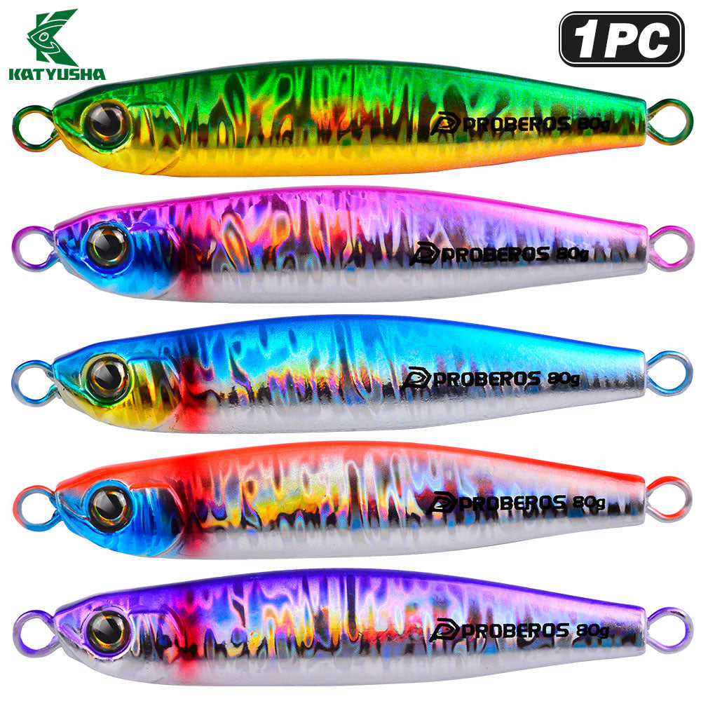 KATYUSHA Metal Jig Lure, 35g-80g, Multi-Color Holographic Fish Design Saltwater Vertical Jigging Bait, Realistic 3D Eye Finish