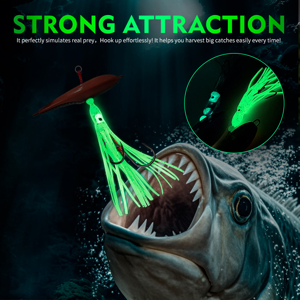 KATYUSHA Metal Jig Lure, 60g-200g, with Luminous Squid Assist Saltwater Deep-Sea Jigging Bait with Squid Skirt