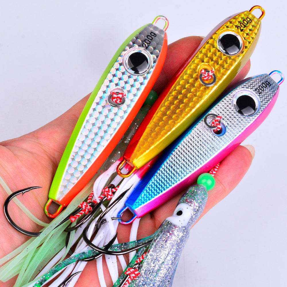 KATYUSHA Metal Jig Lure, 60g-200g, with Luminous Squid Assist Saltwater Deep-Sea Jigging Bait with Squid Skirt